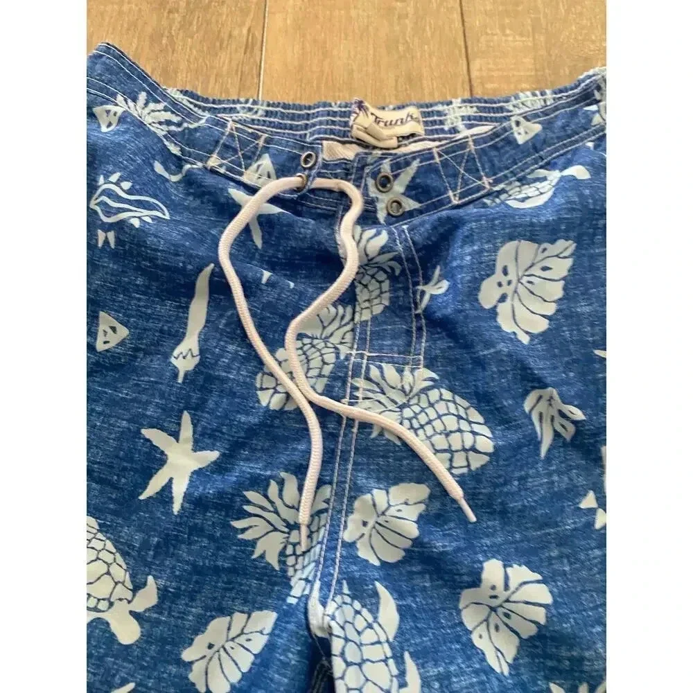 Trunks Men's Blue Coral Reef Hawaiian Print Swim Trunks Shorts Size Large
